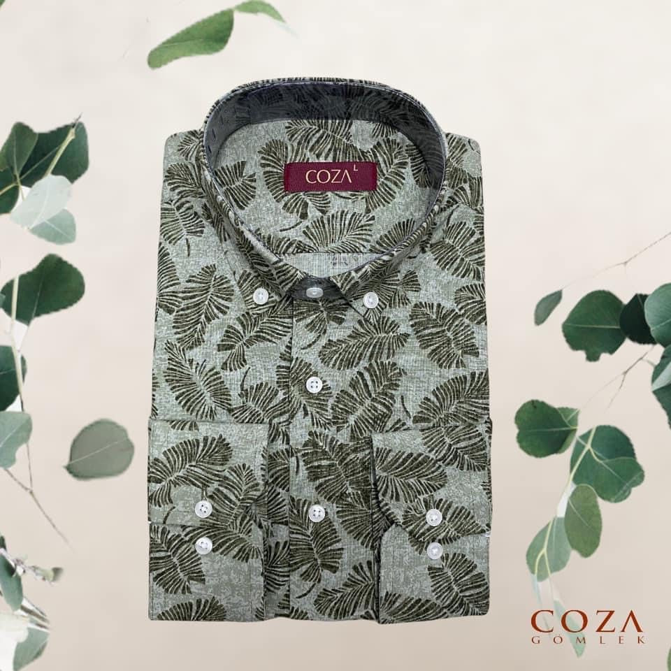 Yaprak Desenli Dijital Baskılı Gömlek